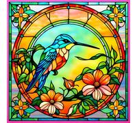 HUMMINGBIRD SEASIDE BEACH COTTAGE GARDEN STAINED GLASS ART DESIGN * SQUARE JOURNAL Notebook Diary Coastal Bird Watching Lover: ֍8x8 ... SHOWER FAVOR/BIRTHDAY/HOUSEWARMING GIFT