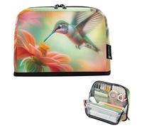 Hummingbird Vibrant Orange Flower Storage Pencil Bag Pencil Pouch Zipper Pencil Case Boys Pen Bags Teen Girls Graphic College High School Office Supplies