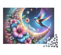 Hummingbirds And Flowers Puzzle 1000 Pezzi Moon Bird in Cartone Qualità Premium Per Adolescenti Riunioni Amici Passare Il Tempo Regalo Non Deformabile 52x38cm/1000pcs