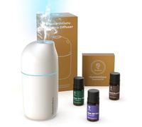 HumminGuru Diffusore di Oli Essenziali a Ultrasuoni con Oli di Lavanda, Menta Piperita e Legno di Cedro, Diffusore di Aromi Bianco Da 90 ml, per Casa e Auto, Arresto Automatico 20 Minuti per