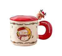 HUMOCHUSON Tazza Caffe Tazza Natalizia In Ceramica Da 400 Ml Con Coperchio E Cucchiaio Per Uso Domestico, Adatta Per Caffè, Latte E Dessert - Pupazzo Di Neve
