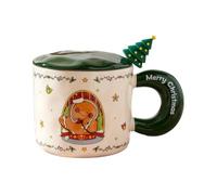 HUMOCHUSON Tazza Cappuccino Tazza Natalizia In Ceramica Da 400 Ml Con Coperchio E Cucchiaio Per Uso Domestico, Adatta Per Caffè, Latte, Dessert E Omino Di Pan Di Zenzero