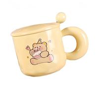 HUMOCHUSON Tazza Grande Tazza Da Caffè In Ceramica Da 420 Ml Con Coperchio E Cucchiaino, Decorata Con Un Orsetto Dei Cartoni Animati Dipinto A Mano - Confezione Regalo - Enjoy Cake