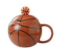 HUMOCHUSON Tazza Grande Tazza In Ceramica Da 400 Ml A Tema Basket Con Coperchio E Cucchiaino - Confezione Regalo Souvenir Nba - Marrone Scuro