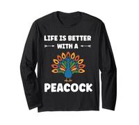 Humor peacock animals quote life better with a peacock Maglia a Manica