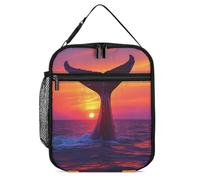 Humpback Whale Tail in Sunset stampato isolato Lunch Box portatile con manico staccabile per viaggi, lavoro, picnic