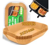 HUMTEOXI 100 Unità Carta Forno per Friggitrice ad Aria, 21x14cm Teglia Fogli Carta Forno Rettangolare BPA Free con Ninja Dual Zone Double Stack e Altri Doppio Zona Airfryer (100PCS 21x14cm)