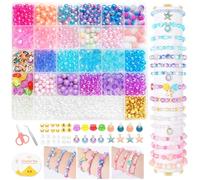 HUMTEOXI Perline per Braccialetti Bambina,1000+ Pezzi Kit Perline per Braccialetti Fai da Te,Perline Colorate con Unicorno Sirena di Ciondoli,Gioielli Bambina per Compleanno,Natale