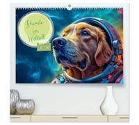 Hunde im Weltall (hochwertiger Premium Wandkalender 2026 DIN A2 quer), Kunstdruck in Hochglanz: Hunde im All: Eine kosmische Reise der Niedlichkeit.