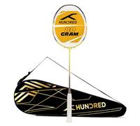 Hundred N-ERGY 80 Racchetta da badminton con tensione in fibra di carbonio e copertura completa per racchetta (grigio lime/scuro) | Per giocatori avanzati | 80 grammi | Tensione massima della corda