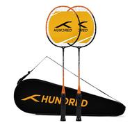 HUNDRED POWERTEK 100 (set di 2) racchetta da badminton con copertura completa (nero/arancione) | Materiale: alluminio | Tensione massima: 16-18 libbre | per giocatore intermedio