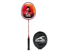 HUNDRED Powertek 200 PRO Racchetta da badminton con corde in grafite con copertura completa (Rosso) | Per giocatori intermedi | Peso: 95 grammi | Tensione massima delle corde: 18-20 libbre