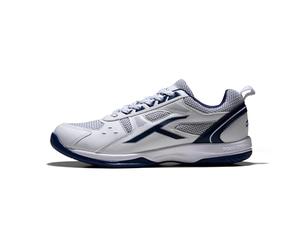 HUNDRED Scarpe da badminton professionali antitraccia Raze per uomo | Materiale: ecopelle | Adatto per tennis indoor, squash, ping pong, basket e padel (Bianco/Navy, Taglia: EU 42, UK 8, US 9)