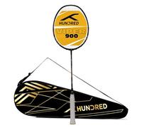 HUNDRED Viper 900 Carbon Fibre Strung Badminton Racquet with Full Racket Cover | Color: Black-Grey | For Intermediate Players | Grip Size: G6 | 79 grams | Maximum String Tension- 32lbs