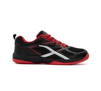 HUNDRED Xoom Scarpe da Badminton Professionali Antitraccia da Uomo | Materiale: ecopelle | Adatto per tennis indoor, squash, ping pong, basket e paddle (nero/rosso, taglia: EU 42, UK 8, US 9)