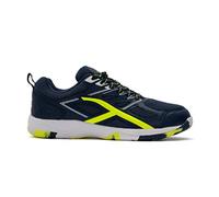 HUNDRED Xoom Scarpe da Badminton Professionali Antitraccia da Uomo | Materiale: ecopelle | Adatto per tennis indoor, squash, ping pong, basket e padel (Navy/Lime, Taglia: EU 45, UK 11, US 12)