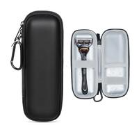 HunDun Custodia in PU per rasoio bagnato Gillette Fusion 5, ProGlide e Mach3 - Custodia da viaggio portatile impermeabile con moschettone, Nero , /