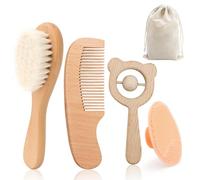 HUNGBAN Confezione da 5 spazzole per capelli in legno con morbide setole di capra per neonati e bambini, kit per la cura della cuffia della culla, articoli essenziali per regali per la lista dei