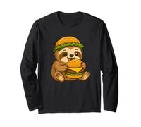 Hungry Bradipo Cartone animato Mangiare Hamburger Maglia a Manica