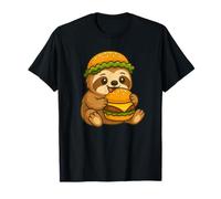 Hungry Bradipo Cartone animato Mangiare Hamburger Maglietta