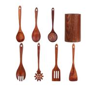 HunicandIU Set Di Utensili In Legno - 8 Pezzi Di Spatole Antiaderenti E Mestolo,Set Di Utensili Da Cucina In Legno,Per Uso Interno Ed Esterno BBQ Raduni Viaggi E Feste Preparazione Degli Alimenti