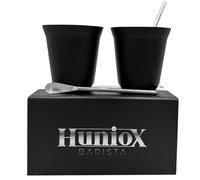 Huniox® 2 X 160 Ml | Bicchieri Neri - Tazzine Caffè Particolari - Tazze Di Caffe - Bicchieri Infrangibili - Tazze Caffe Particolari | Include 2 Cucchiaini Di Design (Onyx, 160 Ml)