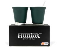 Huniox® 2 X 160 Ml | Tazzine Caffe Design - Tazza Caffe Americano - Tazze Caffe Particolari - Bicchieri Caffe Vetro - Bicchieri Infrangibili | Include 2 Cucchiaini Di Design (Emerald, 160 Ml)