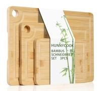 Hunnycook Set di 3 taglieri in legno da cucina con scanalature profonde e manici integrati, tagliere in legno durevole, tagliere per pane e tagliere in bambù, regali per lo chef