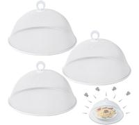 Hunphy 3 Pezzi Copertura per Il Cibo, Copertura per Alimenti in Rete, Tenda per Copertura per Alimenti, Copertura per Alimenti in Rete in Acciaio Inossidabile con Manico, per Cucina, Picnic (Bianco)