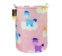 HUNRUNG Laudry Hamper, Large Canvas Fabric Lightweight Storage Basket Toy Organizer Sporty Clothes Collapsible Waterrepeat for College Dorms,Bedroom，Bagno (Unicorno Rotondo-rosa)