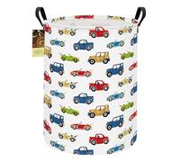 HUNRUNG Laudry Hamper, Large Canvas Fabric Lightweight Storage Basket Toy Organizer Sporty Clothes Collapsible Waterrepeat for College Dorms,Bedroom，Bagno (Round Car)