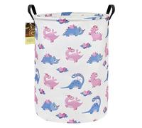 HUNRUNG Laudry Hamper, Large Canvas Fabric Lightweight Storage Basket Toy Organizer Sporty Clothes Collapsible Waterrepeat for College Dorms,Bedroom，Bagno (Dinosauro Rosa)