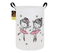 HUNRUNG Laundry Hamper,Large Canvas Fabric Lightweight Storage Basket Toy Organizer Dirty Clothes Collapsible Waterproof for College Dorms, Children Bedroom, Bathroom (Round Dancing Girl)