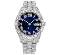 HUNRUY Mens Big Rocks con numeri romani completamente ghiacciato fuori orologio quadrante colorato, argento e blu, moderno