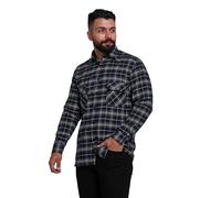 HuntaDeal Camicia da uomo V2 a maniche lunghe in flanella di cotone spazzolato, a quadri, da boscaiolo, lavoro, casual, per lavoro all'aperto, Marina Militare, L