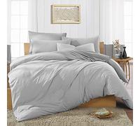 HUNTER BEDDING 100% cotone egiziano, 1 copripiumino con 2 federe - 600 fili con cerniera - set di biancheria da letto in rasatello e accogliente europeo 3 pezzi, grigio chiaro, tinta unita.