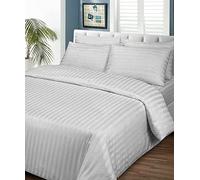 HUNTER BEDDING 100% cotone egiziano, 1 copripiumino con 2 federe - 600 fili con cerniera - set di biancheria da letto in rasatello e accogliente europeo 3 pezzi, a righe grigio chiaro, king size.