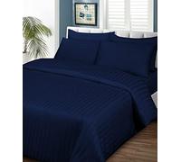 HUNTER BEDDING 100% cotone egiziano, 1 copripiumino con 2 federe - 600 fili con cerniera - set di biancheria da letto in rasatello e accogliente europeo 3 pezzi, a righe blu navy, king size.