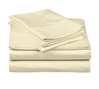 HUNTER BEDDING Set di 4 lenzuola in 100% cotone egiziano a fiocco lungo + 1 copripiumino con cerniera, 400 fili, con lenzuolo con angoli profondi 30 cm, tinta avorio, set da 5 pezzi