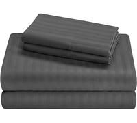 HUNTER BEDDING Set di lenzuola da 4 pezzi, extra morbide, con angoli profondi 35 cm, lenzuola rinfrescanti a 400 fili, 100% cotone egiziano e raso a fibra lunga, a righe grigio scuro, per letto