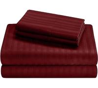 HUNTER BEDDING Set di lenzuola da 4 pezzi, extra morbide, con angoli profondi 38 cm, lenzuola rinfrescanti a 400 fili, 100% cotone egiziano e raso a fibra lunga, a righe bordeaux, super king size.