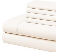 HUNTER BEDDING Set di lenzuola da 6 pezzi, 100% cotone egiziano, lussuose lenzuola di lusso da hotel, 400 fili, extra morbide, con tasca profonda 30 cm, colore avorio, dimensioni imperatore.