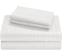 HUNTER BEDDING Set di lenzuola extra morbide, con angoli profondi 38 cm, lenzuola rinfrescanti a 400 fili, 100% cotone egiziano e raso a fibra lunga, 4 pezzi, a righe bianche, super king size.