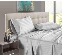 HUNTER BEDDING Set di lenzuola in 100% cotone egiziano, 3 pezzi, 1 lenzuolo con 2 federe, 300 fili, morbido e lussuoso, qualità alberghiera, a righe grigio chiaro, dimensioni imperatore.