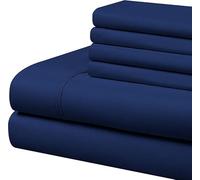 HUNTER BEDDING Set di lenzuola in 100% cotone egiziano a 600 fili (30 cm) con tasche profonde, set da 6 pezzi, qualità alberghiera e traspirante, colore blu reale, per letto singolo.