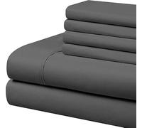 HUNTER BEDDING Set di lenzuola in 100% cotone egiziano a 600 fili (30 cm) con tasche profonde, set da 6 pezzi, qualità alberghiera e traspirante, grigio scuro, per letto matrimoniale.