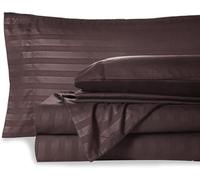 HUNTER BEDDING Set di lenzuola in 100% cotone egiziano a 600 fili (30 cm) con tasche profonde, set da 6 pezzi, qualità alberghiera e traspirante, a righe color cioccolato, super king size.