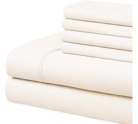HUNTER BEDDING Set di lenzuola in 100% cotone egiziano a 600 fili (30 cm) con tasche profonde, set da 6 pezzi, qualità alberghiera e traspirante, tinta unita, color avorio, super king size.