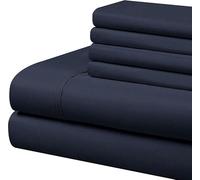 HUNTER BEDDING Set di lenzuola in 100% cotone egiziano a 600 fili (30 cm) con tasche profonde, set da 6 pezzi, qualità alberghiera e traspirante, colore blu navy, super king size.