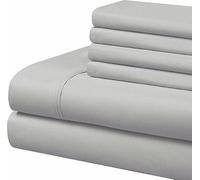 HUNTER BEDDING Set di lenzuola in 100% cotone egiziano a 600 fili (30 cm) con tasche profonde, set da 6 pezzi, qualità alberghiera e traspirante, grigio chiaro, super king size.